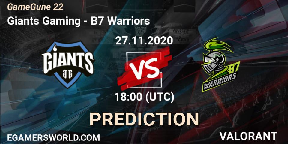 Prognoza Giants Gaming - B7 Warriors. 27.11.2020 at 18:00, VALORANT, GameGune 22