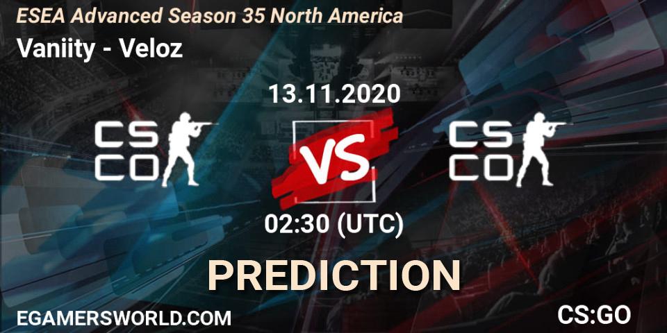Prognoza Vaniity - Veloz. 13.11.2020 at 02:30, Counter-Strike (CS2), ESEA Advanced Season 35 North America