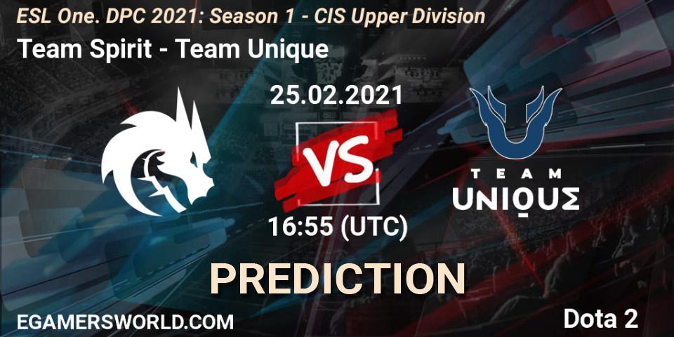 Prognoza Team Spirit - Team Unique. 25.02.2021 at 17:08, Dota 2, ESL One. DPC 2021: Season 1 - CIS Upper Division
