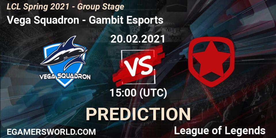 Prognoza Vega Squadron - Gambit Esports. 20.02.2021 at 15:00, LoL, LCL Spring 2021 - Group Stage