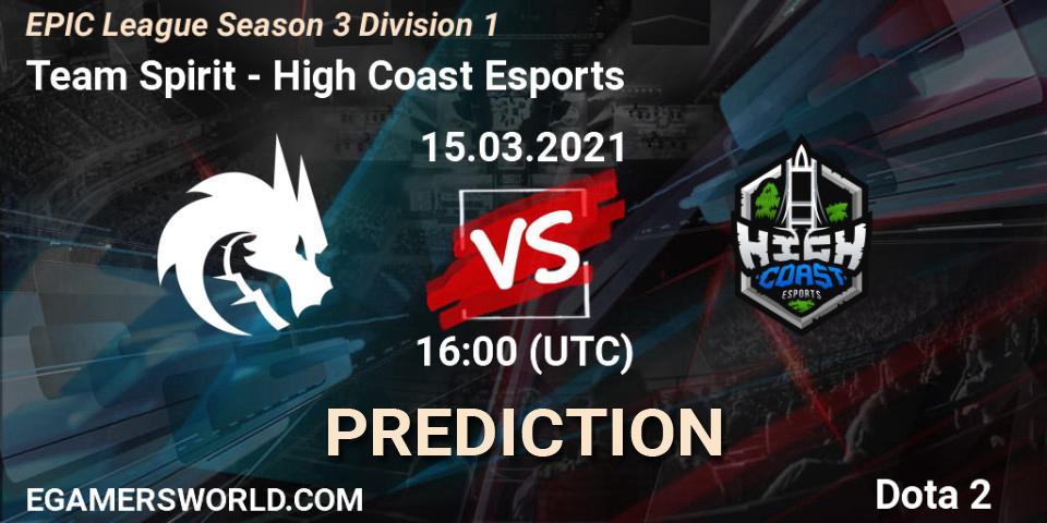 Prognoza Team Spirit - High Coast Esports. 15.03.2021 at 16:01, Dota 2, EPIC League Season 3 Division 1