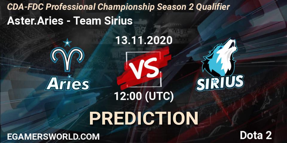 Prognoza Aster.Aries - Team Sirius. 13.11.2020 at 11:37, Dota 2, CDA-FDC Professional Championship Season 2 Qualifier