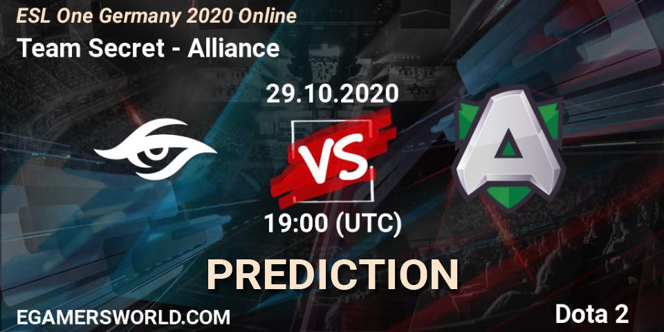 Prognoza Team Secret - Alliance. 29.10.2020 at 16:00, Dota 2, ESL One Germany 2020 Online