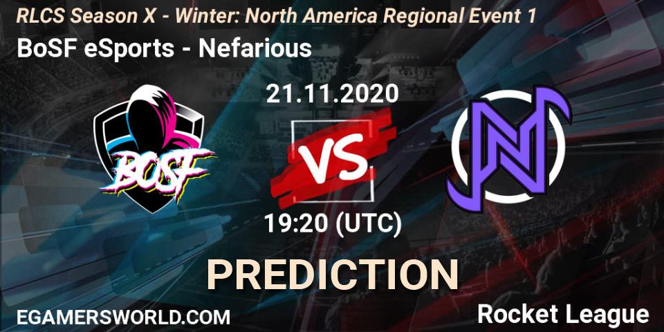 Prognoza BoSF eSports - Nefarious. 21.11.2020 at 19:20, Rocket League, RLCS Season X - Winter: North America Regional Event 1