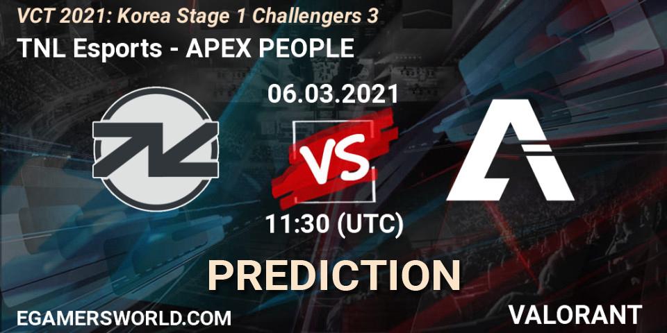 Prognoza TNL Esports - APEX PEOPLE. 06.03.2021 at 11:30, VALORANT, VCT 2021: Korea Stage 1 Challengers 3