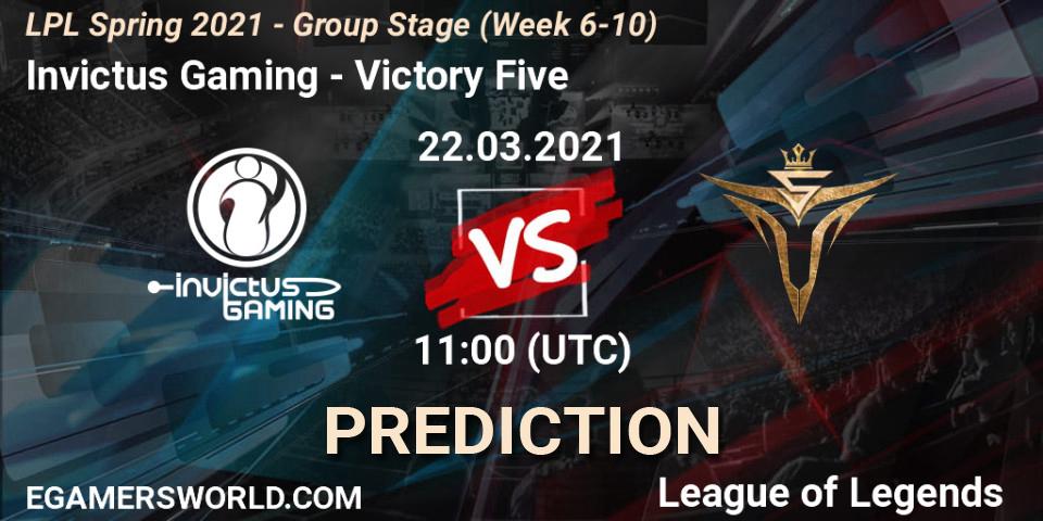 Prognoza Invictus Gaming - Victory Five. 22.03.2021 at 11:00, LoL, LPL Spring 2021 - Group Stage (Week 6-10)