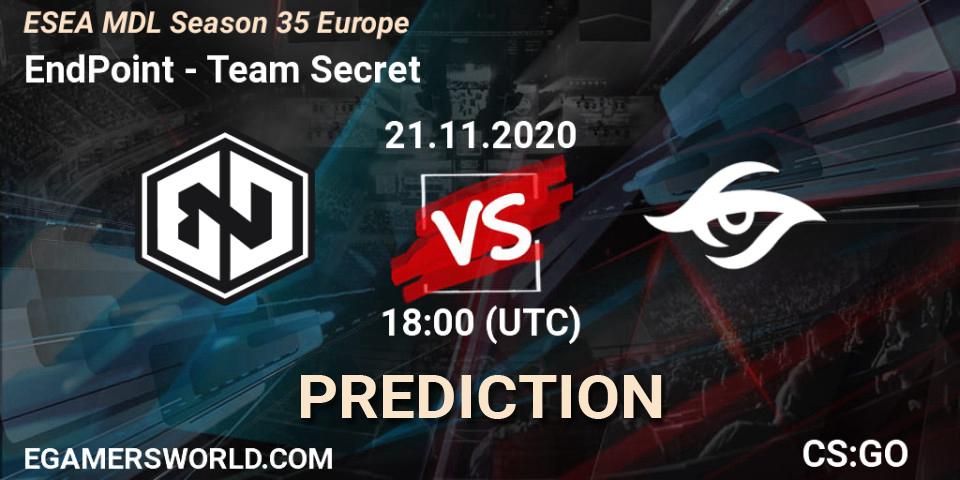 Prognoza EndPoint - Team Secret. 21.11.2020 at 18:00, Counter-Strike (CS2), ESEA MDL Season 35 Europe