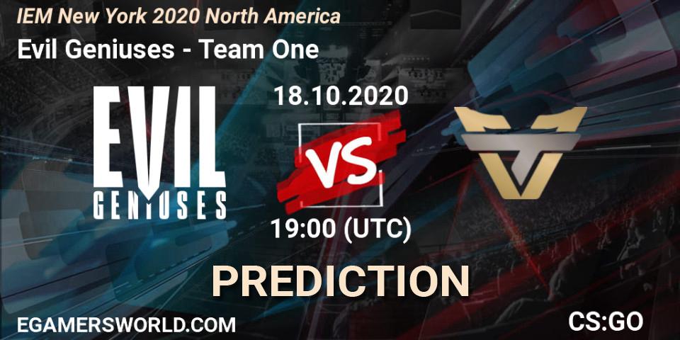 Prognoza Evil Geniuses - Team One. 18.10.2020 at 19:00, Counter-Strike (CS2), IEM New York 2020 North America