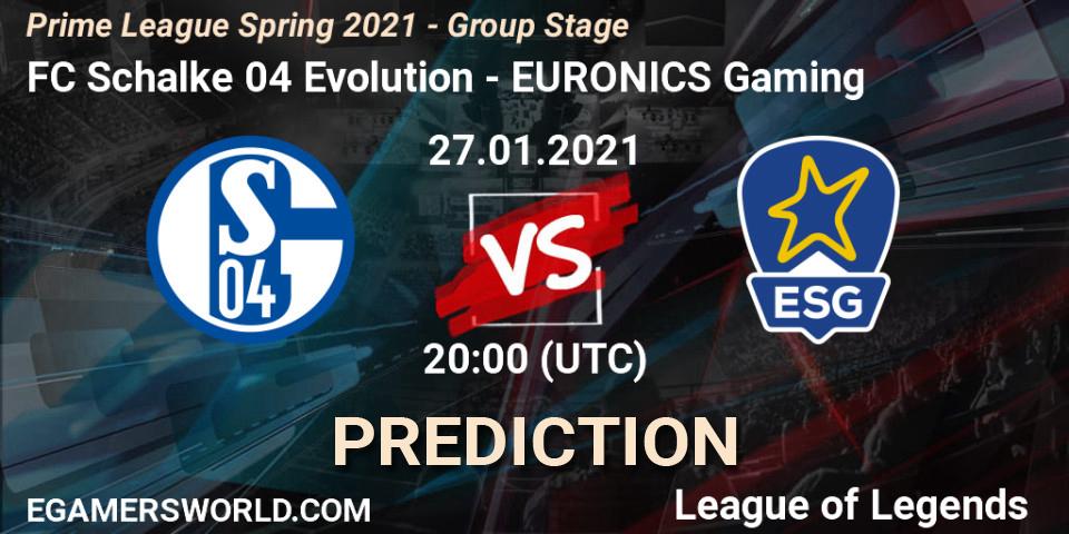 Prognoza FC Schalke 04 Evolution - EURONICS Gaming. 28.01.2021 at 20:00, LoL, Prime League Spring 2021 - Group Stage