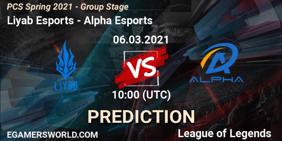 Prognoza Liyab Esports - Alpha Esports. 06.03.2021 at 10:00, LoL, PCS Spring 2021 - Group Stage