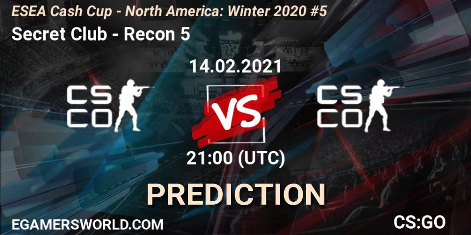 Prognoza Secret Club - Recon 5. 14.02.2021 at 21:00, Counter-Strike (CS2), ESEA Cash Cup - North America: Winter 2020 #5