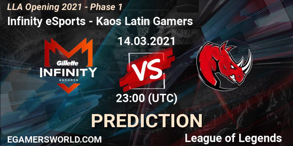 Prognoza Infinity eSports - Kaos Latin Gamers. 14.03.2021 at 23:00, LoL, LLA Opening 2021 - Phase 1