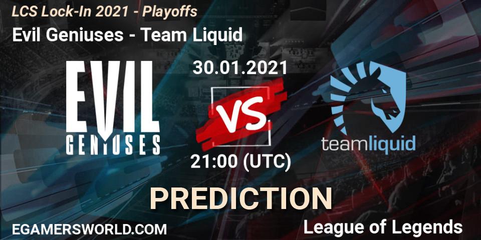 Prognoza Evil Geniuses - Team Liquid. 30.01.2021 at 21:28, LoL, LCS Lock-In 2021 - Playoffs
