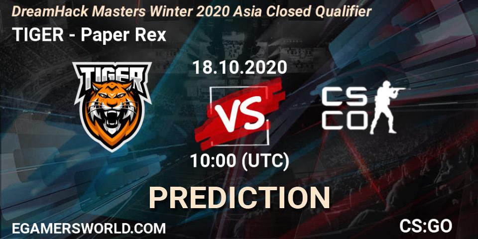 Prognoza TIGER - Paper Rex. 18.10.2020 at 10:00, Counter-Strike (CS2), DreamHack Masters Winter 2020 Asia Closed Qualifier