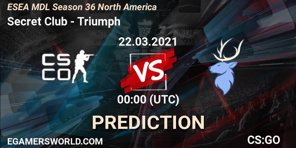 Prognoza Secret Club - Triumph. 21.03.2021 at 23:00, Counter-Strike (CS2), MDL ESEA Season 36: North America - Premier Division