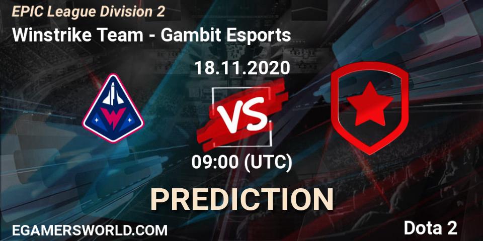 Prognoza Winstrike Team - Gambit Esports. 18.11.2020 at 09:00, Dota 2, EPIC League Division 2