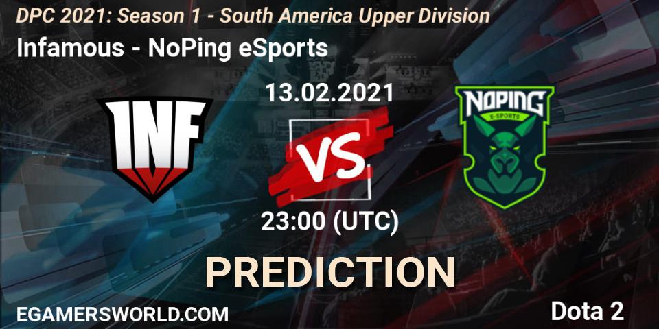 Prognoza Infamous - NoPing eSports. 13.02.2021 at 23:00, Dota 2, DPC 2021: Season 1 - South America Upper Division