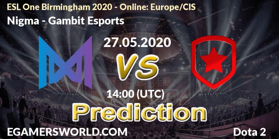 Prognoza Nigma - Gambit Esports. 27.05.2020 at 14:18, Dota 2, ESL One Birmingham 2020 - Online: Europe/CIS