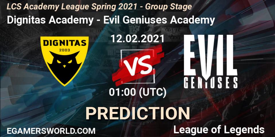 Prognoza Dignitas Academy - Evil Geniuses Academy. 12.02.2021 at 01:00, LoL, LCS Academy League Spring 2021 - Group Stage