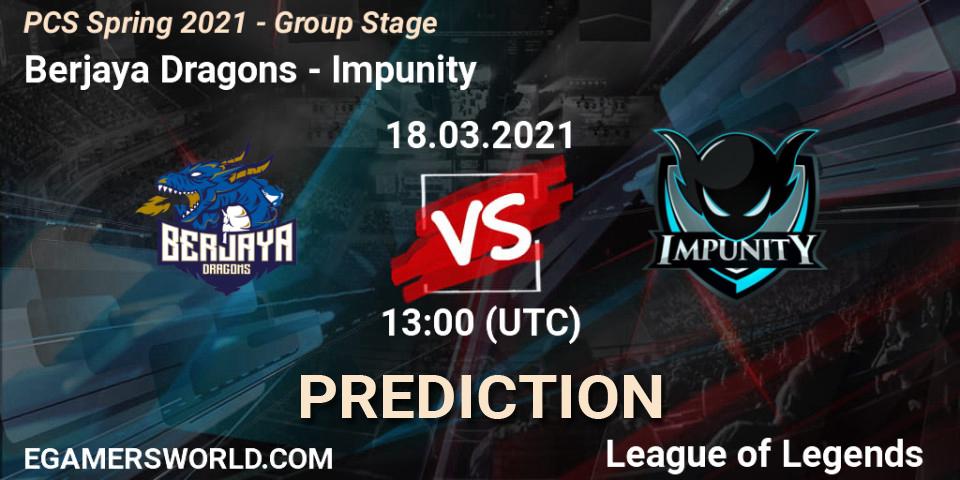 Prognoza Berjaya Dragons - Impunity. 18.03.2021 at 13:00, LoL, PCS Spring 2021 - Group Stage