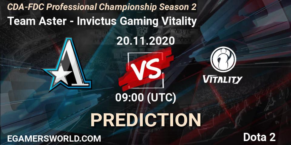 Prognoza Team Aster - Invictus Gaming Vitality. 20.11.2020 at 09:17, Dota 2, CDA-FDC Professional Championship Season 2