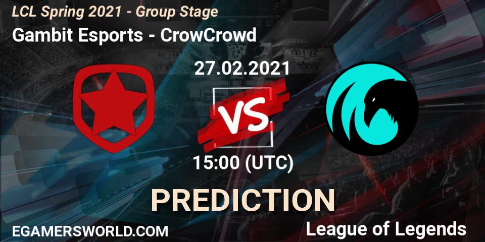 Prognoza Gambit Esports - CrowCrowd. 27.02.2021 at 15:00, LoL, LCL Spring 2021 - Group Stage