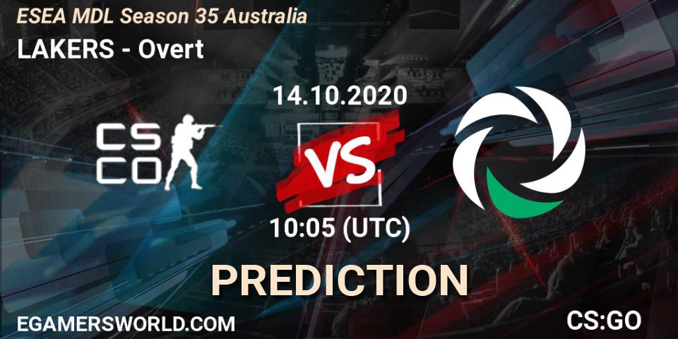 Prognoza LAKERS - Overt. 14.10.2020 at 10:05, Counter-Strike (CS2), ESEA MDL Season 35 Australia