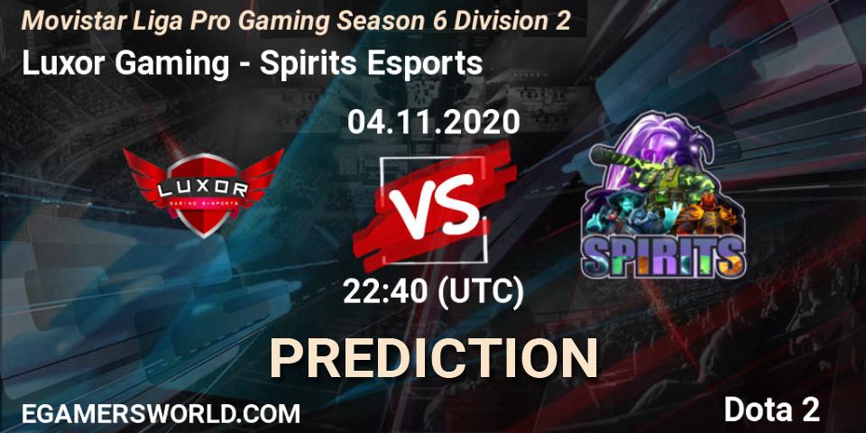 Prognoza Luxor Gaming - Spirits Esports. 04.11.20, Dota 2, Movistar Liga Pro Gaming Season 6 Division 2
