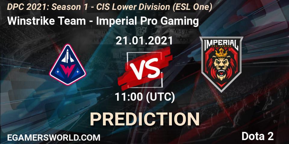 Prognoza Winstrike Team - Imperial Pro Gaming. 21.01.2021 at 10:55, Dota 2, ESL One. DPC 2021: Season 1 - CIS Lower Division
