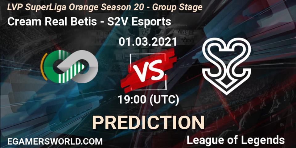 Prognoza Cream Real Betis - S2V Esports. 01.03.2021 at 19:00, LoL, LVP SuperLiga Orange Season 20 - Group Stage