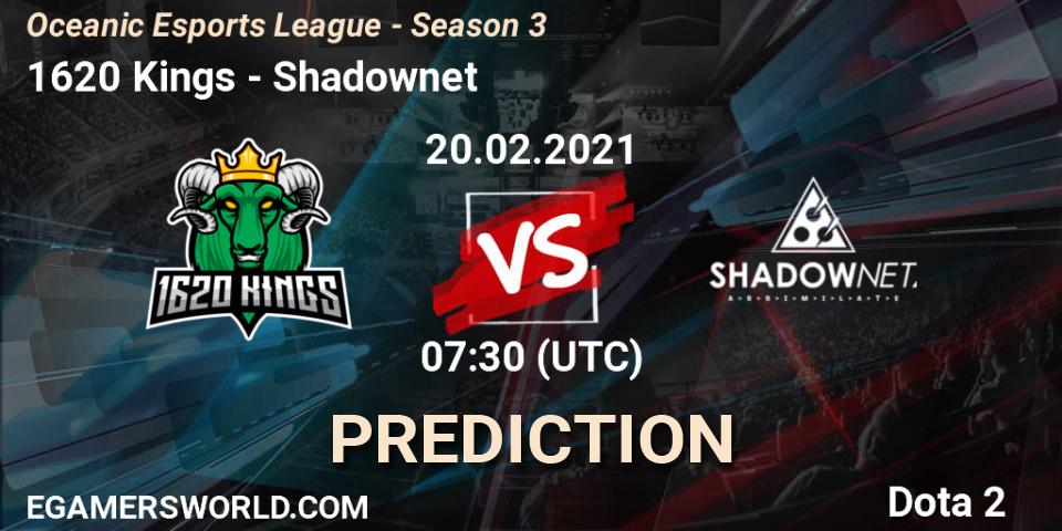 Prognoza 1620 Kings - Shadownet. 18.02.2021 at 07:29, Dota 2, Oceanic Esports League - Season 3