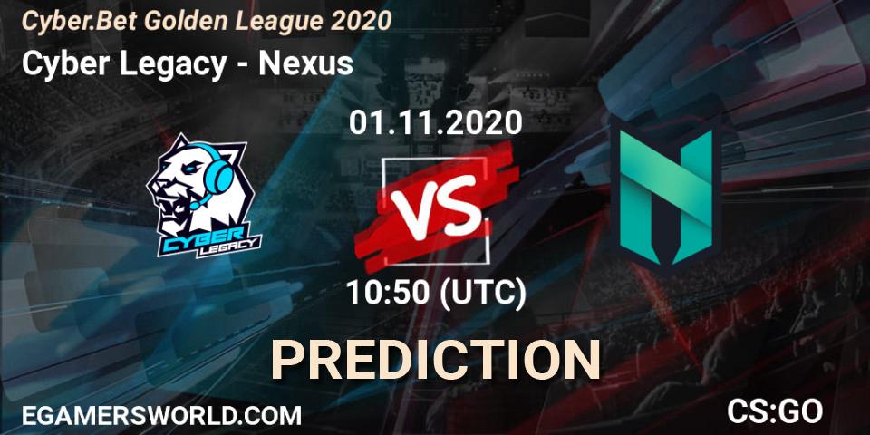 Prognoza Cyber Legacy - Nexus. 01.11.2020 at 10:50, Counter-Strike (CS2), Cyber.Bet Golden League 2020