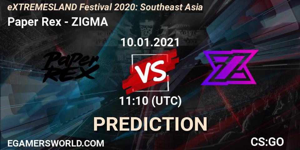 Prognoza Paper Rex - ZIGMA. 10.01.2021 at 11:20, Counter-Strike (CS2), eXTREMESLAND Festival 2020: Southeast Asia