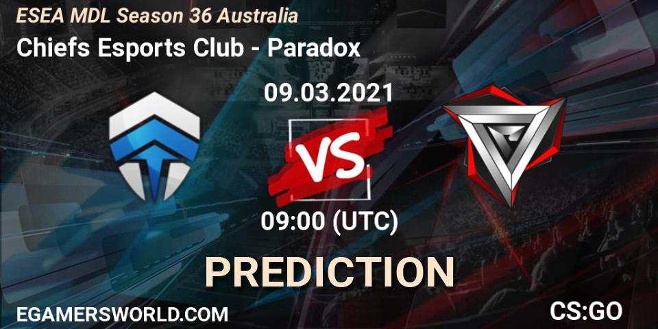 Prognoza Chiefs Esports Club - Paradox. 09.03.2021 at 09:00, Counter-Strike (CS2), MDL ESEA Season 36: Australia - Premier Division