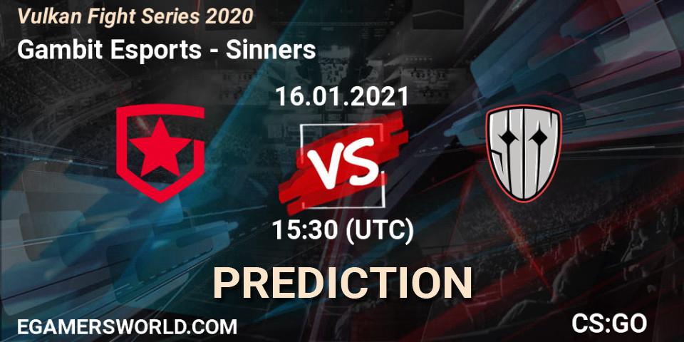 Prognoza Gambit Esports - Sinners. 16.01.2021 at 15:30, Counter-Strike (CS2), Vulkan Fight Series 2020