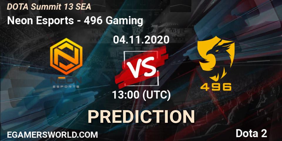 Prognoza Neon Esports - 496 Gaming. 04.11.2020 at 12:59, Dota 2, DOTA Summit 13: SEA