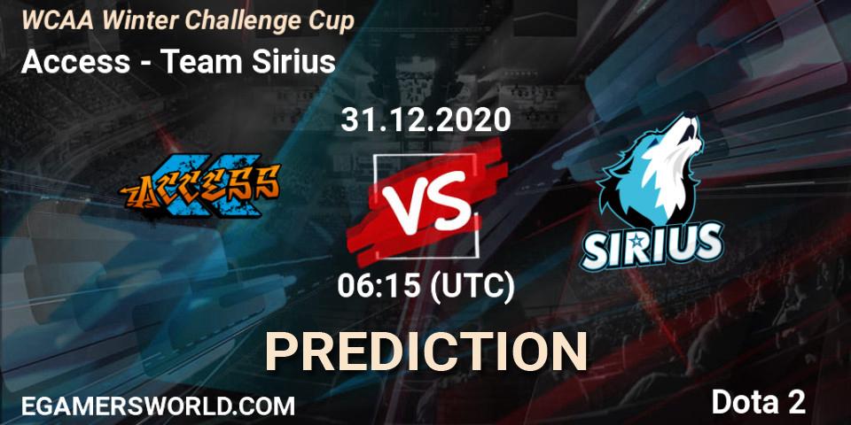 Prognoza Access - Team Sirius. 31.12.20, Dota 2, WCAA Winter Challenge Cup