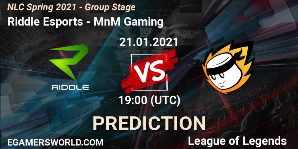 Prognoza Riddle Esports - MnM Gaming. 21.01.2021 at 19:00, LoL, NLC Spring 2021 - Group Stage
