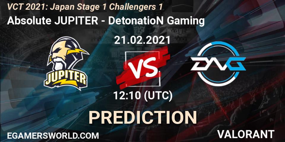 Prognoza Absolute JUPITER - DetonatioN Gaming. 21.02.2021 at 13:20, VALORANT, VCT 2021: Japan Stage 1 Challengers 1