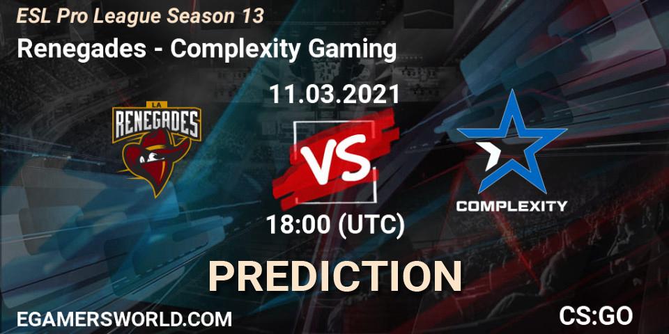 Prognoza Renegades - Complexity Gaming. 11.03.2021 at 18:40, Counter-Strike (CS2), ESL Pro League Season 13