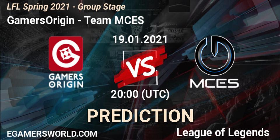 Prognoza GamersOrigin - Team MCES. 19.01.2021 at 21:00, LoL, LFL Spring 2021 - Group Stage