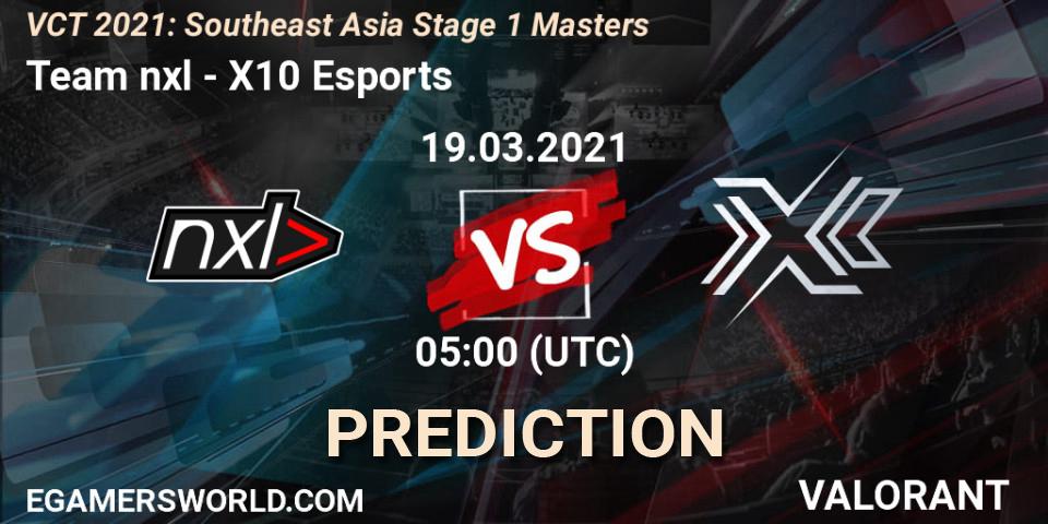 Prognoza Team nxl - X10 Esports. 19.03.2021 at 05:00, VALORANT, VCT 2021: Southeast Asia Stage 1 Masters