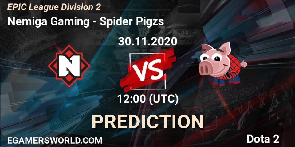 Prognoza Nemiga Gaming - Spider Pigzs. 30.11.2020 at 11:09, Dota 2, EPIC League Division 2