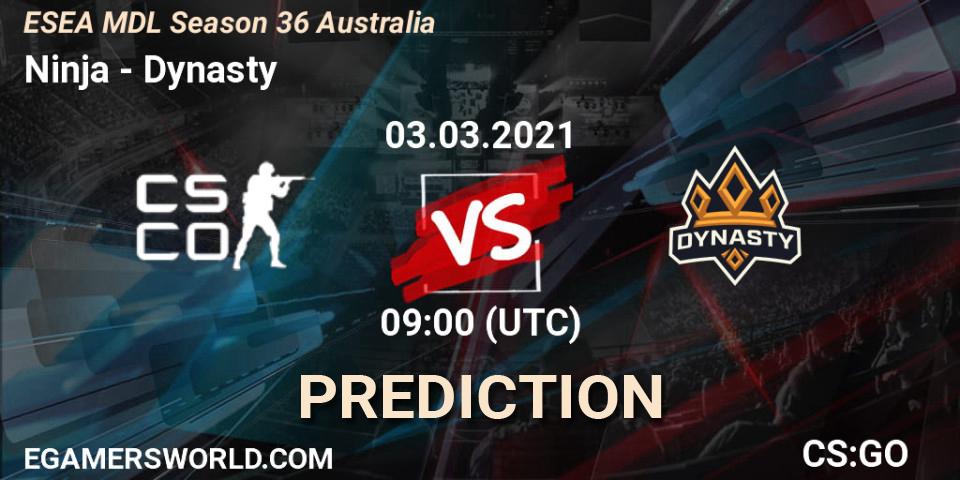 Prognoza Ninja - Dynasty. 03.03.2021 at 09:00, Counter-Strike (CS2), MDL ESEA Season 36: Australia - Premier Division