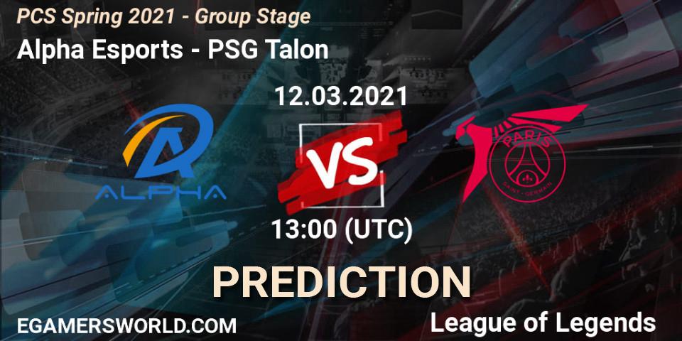 Prognoza Alpha Esports - PSG Talon. 12.03.2021 at 13:00, LoL, PCS Spring 2021 - Group Stage