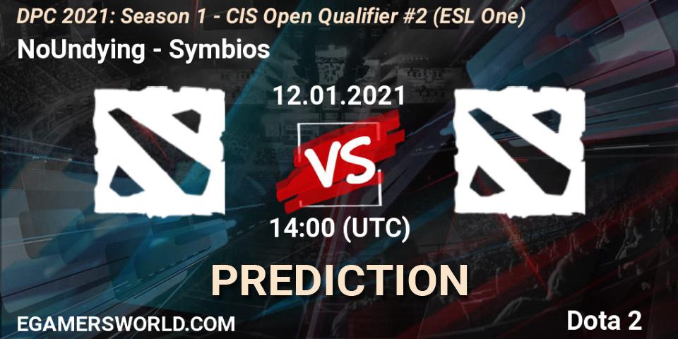 Prognoza NoUndying - Symbios. 12.01.2021 at 14:05, Dota 2, DPC 2021: Season 1 - CIS Open Qualifier #2 (ESL One)