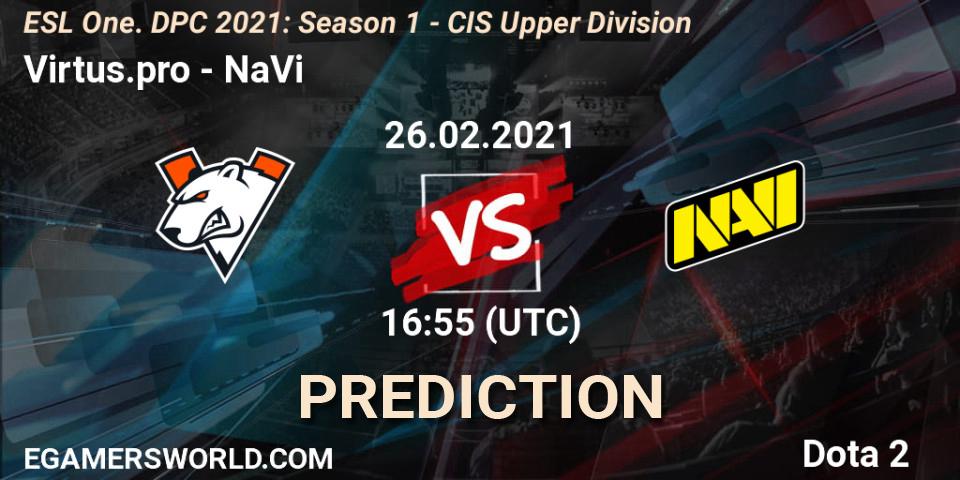 Prognoza Virtus.pro - NaVi. 26.02.2021 at 16:55, Dota 2, ESL One. DPC 2021: Season 1 - CIS Upper Division