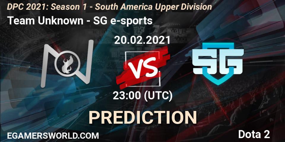 Prognoza Team Unknown - SG e-sports. 20.02.2021 at 23:00, Dota 2, DPC 2021: Season 1 - South America Upper Division