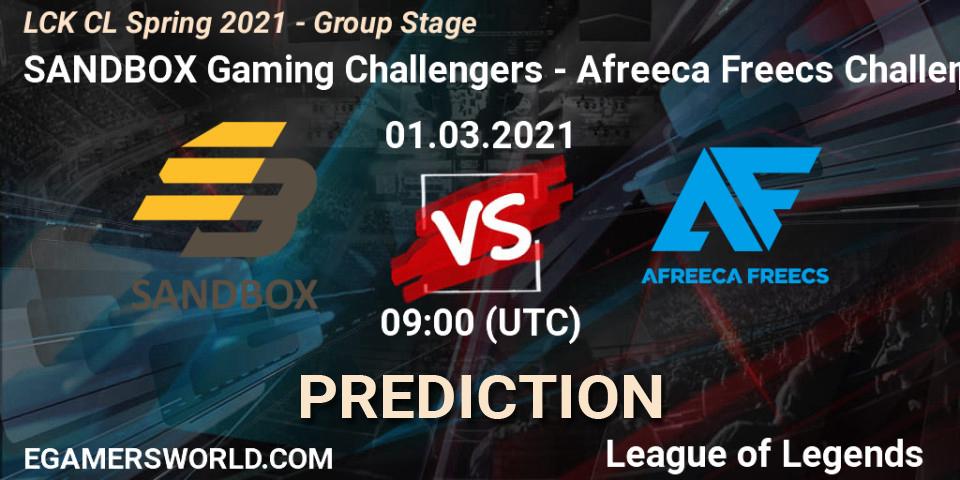 Prognoza SANDBOX Gaming Challengers - Afreeca Freecs Challengers. 01.03.2021 at 09:00, LoL, LCK CL Spring 2021 - Group Stage