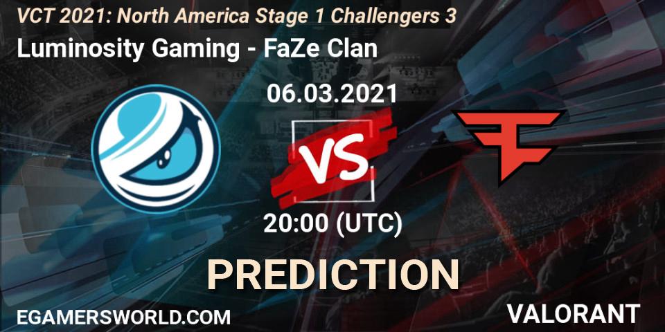 Prognoza Luminosity Gaming - FaZe Clan. 06.03.2021 at 20:00, VALORANT, VCT 2021: North America Stage 1 Challengers 3